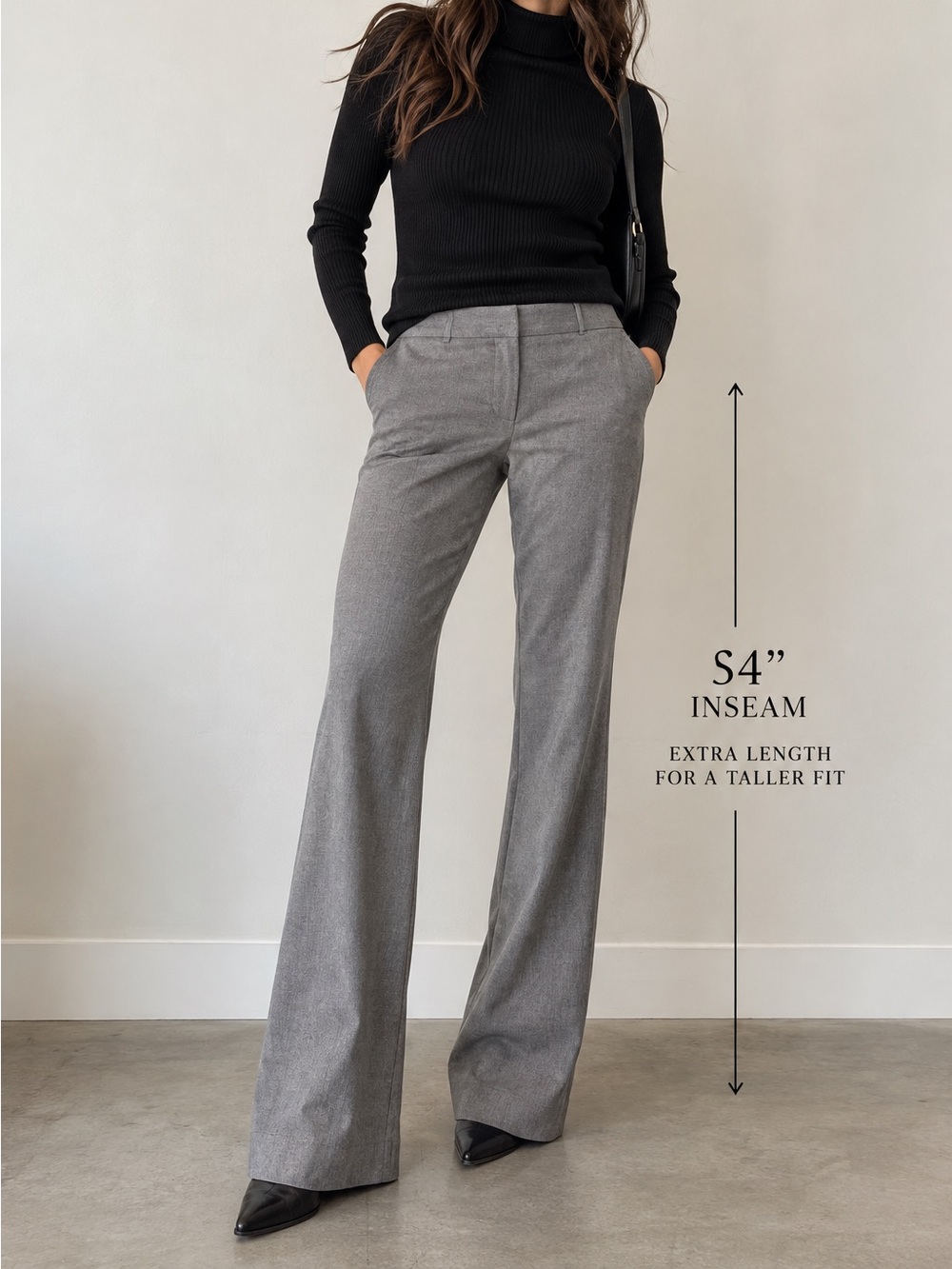 BCBGMAXAZRIA 96% Wool Grey Flare Trousers Tailored 34โ Inseam Bootcut Pant